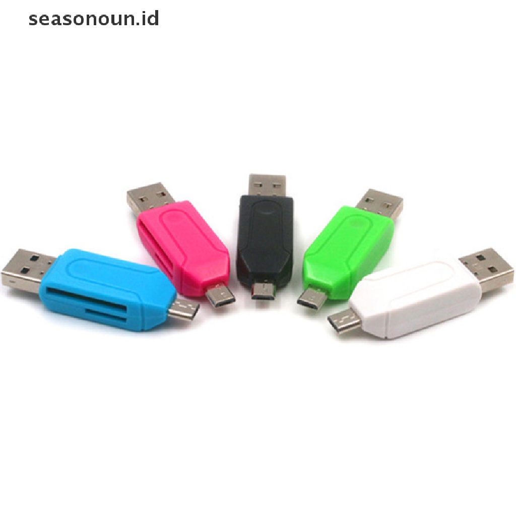 Seasonoun 2-in-1 Card Reader USB Memory Card Reader Micro USB OTG Ke USB Adapter OTG SD Card Reader Handphone/Komputer Penggunaan Ganda.