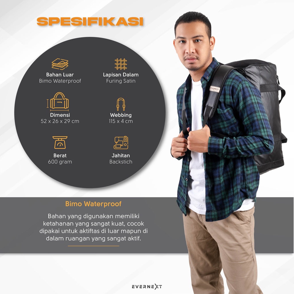 Tas Gym Ukuran Besar Tas Travel Hitam Tas Olahraga Gym Outdoor Backpacker Multifungsi – HITAM