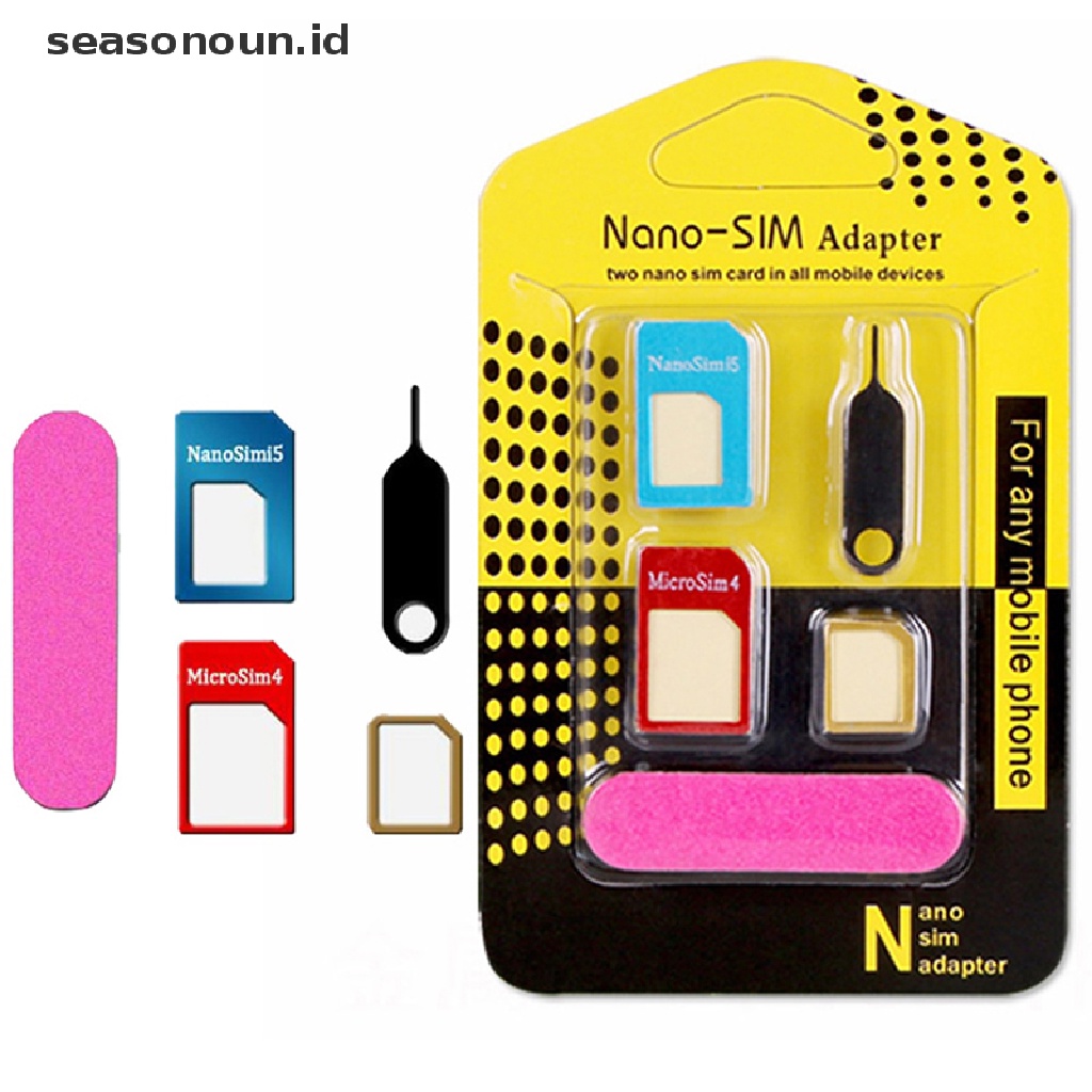 Seasonoun 5in1 Sim Card Adapter Kartu Holder Metal Dengan Sander Open Tray Untuk Semua Smartphone Konversi slot Standard/Nano/Micro.