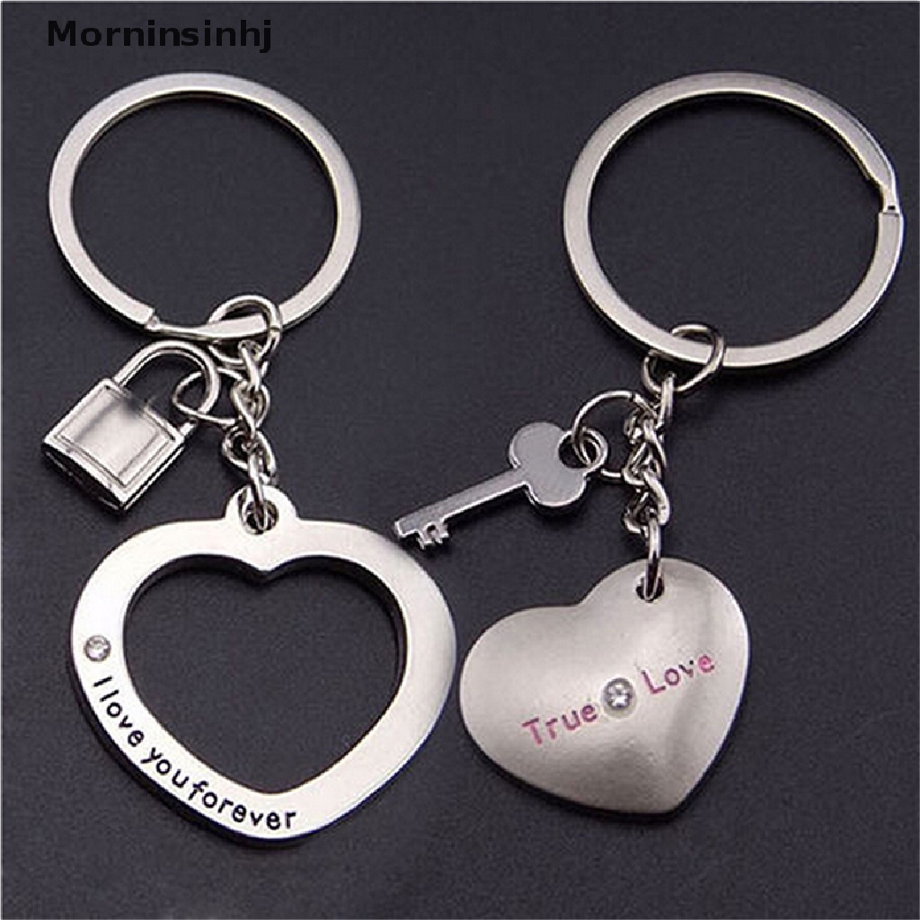 Mornin 1pasang Awesome Love Heart Lock Gantungan Kunci Ring Keyring Keyfob Lover Couples Gift id