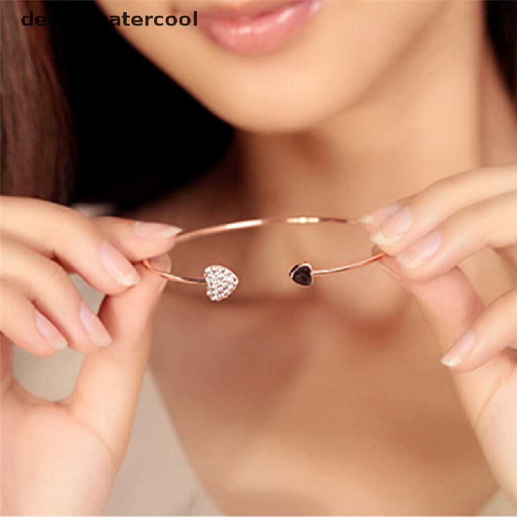Deid Wanita Baru Gaya Sederhana Bangle Berlian Imitasi Cinta Hati Manset Perhiasan Gelang Emas Martijn