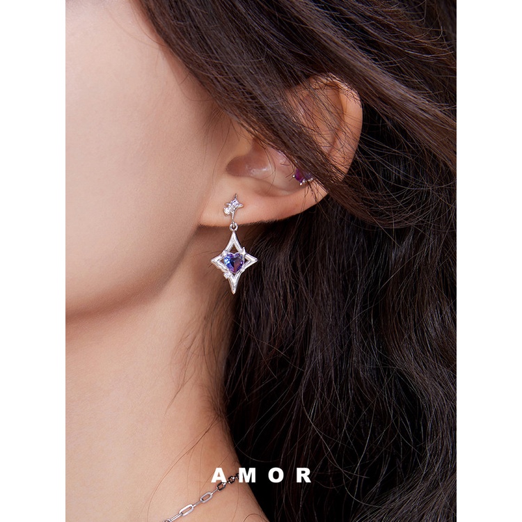 Y2k Shiny Earrings Purple love diamond Earrings ear studs Anting Bintang