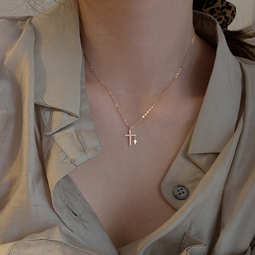 Fashion Cross Crystal Pendant Necklace Simple Gold Silver Chain Choker for Women Jewelry Accessories