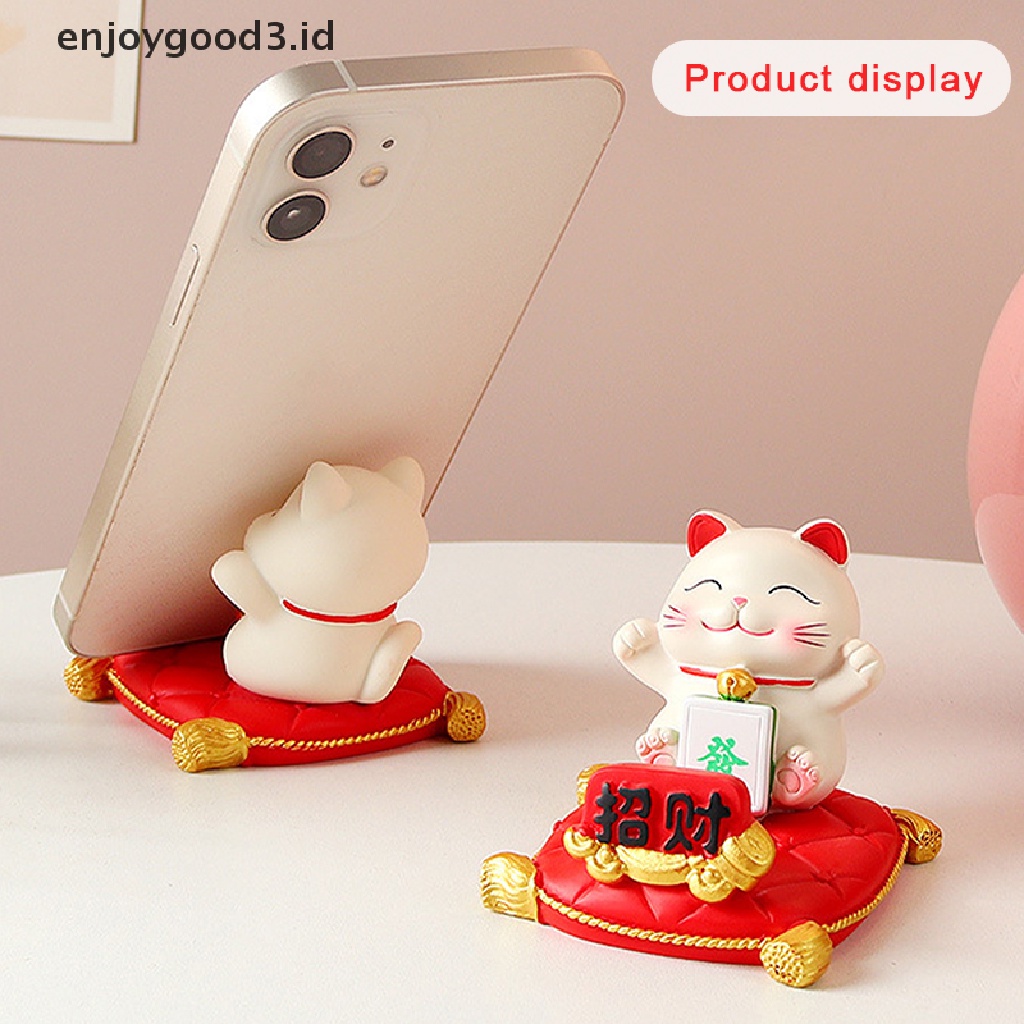 [Rready Stock] Lucky Cat Portable Desktop Stand Interior Mobil Lucky Cat Ornament Smartphone Stand Lucu Handsfree Fungsional Hiasan (ID)