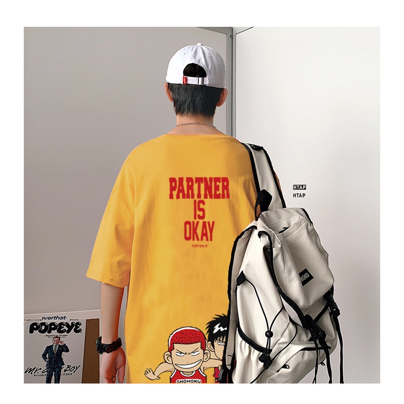 KAOS OVERSIZED KOREAN 3/4 SLEDOVED KAOS PRIA BAJU OVERSIZE PRIA ATASAN PAKAIAN POLOS JAPANESE ANIME MALE CASUAL T-SHIRT