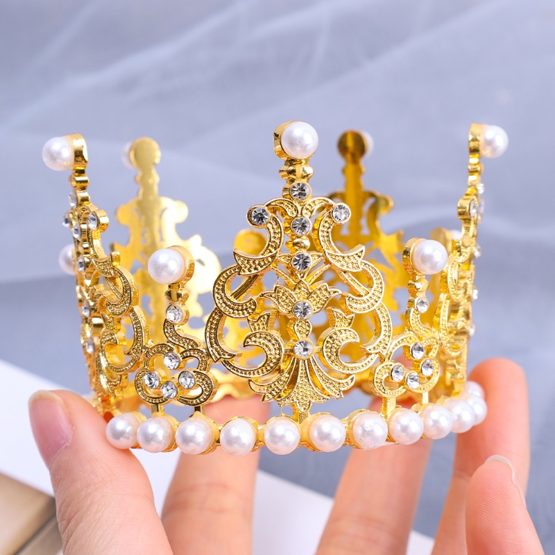 Mahkota Mini Tiara Cake Topper/Mutiara Romantis Garland Happy Birthday Pesta Pernikahan Dekorasi Kue/Hiasan Rambut Anak Kreatif