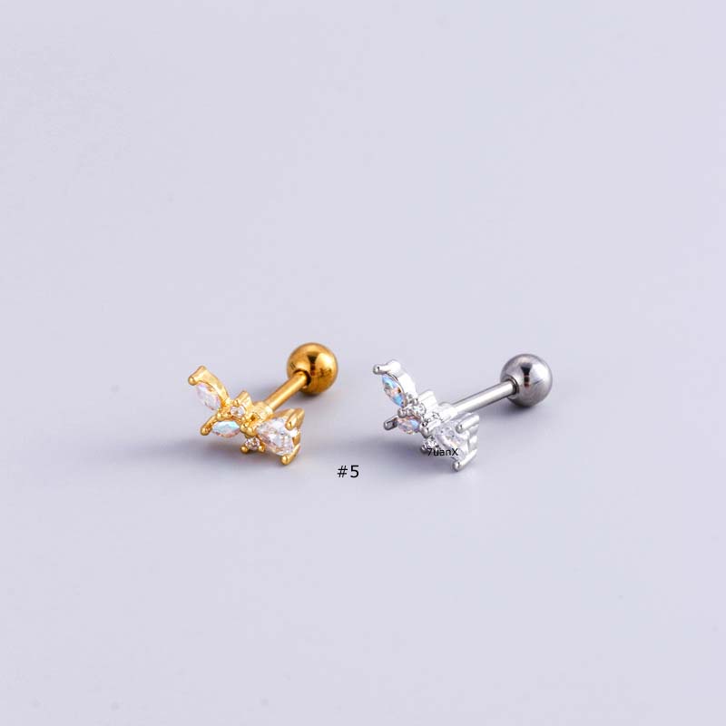 1biji Anting Tusuk Tulang Rawan Stainless Steel Helix Pinna Piercing 16Gauge Warna Emas Perak Mahkota Bentuk Hati