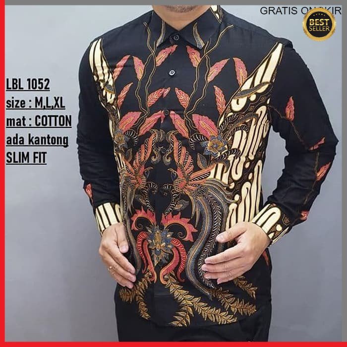 KEMEJA PRIA BATIK LENGAN PANJANG HEM BAHAN KATUN HALUS 40S LBL 1052 BAJU MODERN MEWAH SLIMFIT SLIM FIT BY JAKARTA