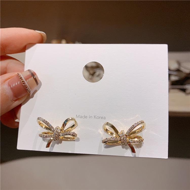 925jarum Perak Korea Dongdaemun Busur Berkedip Berlian Anting-Anting Influencer Indah Super Peri Unik Kecil Anting Earrings Earrings