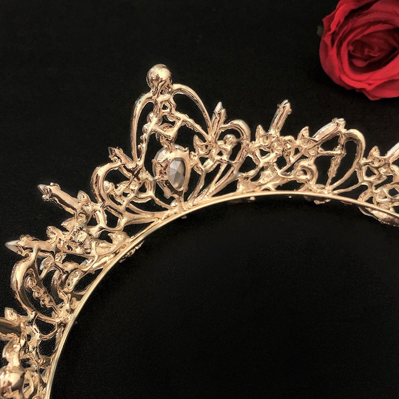 Baroque Emas Champagne Kristal Hati Tiara Pengantin Mahkota Berlian Imitasi Kontes Diadem Kerudung Tiara Bando Aksesoris Rambut Pernikahan