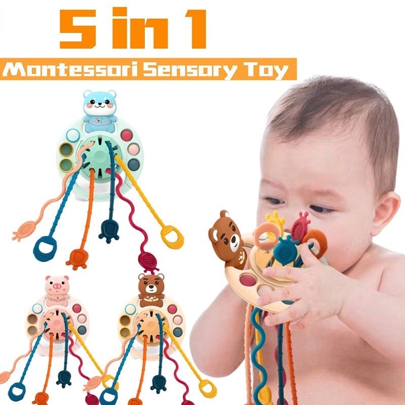 5in1 Mainan Jari Bayi Silikon/1-3Tahun Baby Pull String Finger Grasp Training Mainan Edukasi Belajar Dini