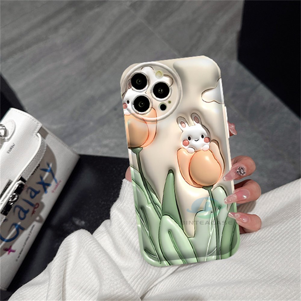 Casing hp Oppo A57 A77S A77 A16 A16S A54S A16K A17 A5S A15 A15S A54 A12 A3S A12E A92 A52 F1S A53 A33 A32 A31 A9 A5 F9 C1 A11K Tulip Rabbit Silicone Airbag Case Binteacase