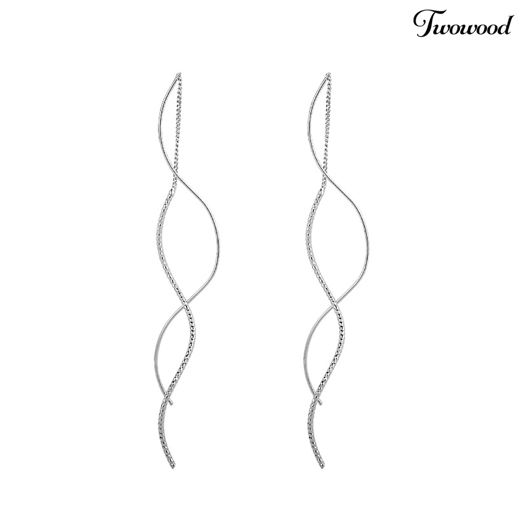 Twowood 1pasang Drop Anting Temperamen Rumbai Panjang Geometris Tipis Anti Luntur Hias Hadiah Wanita Garis Bergelombang Menjuntai Anting Fashion Perhiasan Untuk Pakaian Sehari-Hari