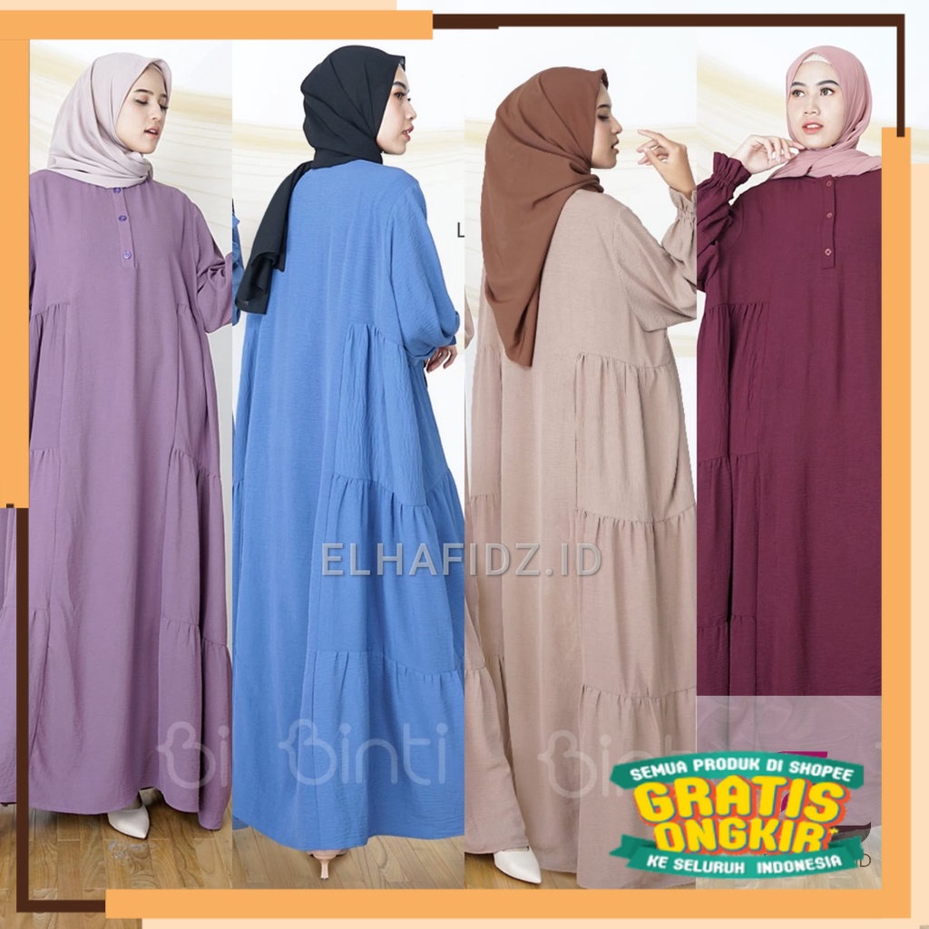 SERIES RAMADHAN RAYA 2023 Binti Nicola Maxi Dress Wanita Jumbo Gamis Crinkle Premium Motif Polos Max