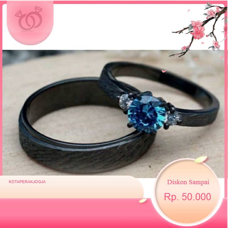 cincin nikah rustik hitam cincin hitam permata biru - By Kotaperakjogja