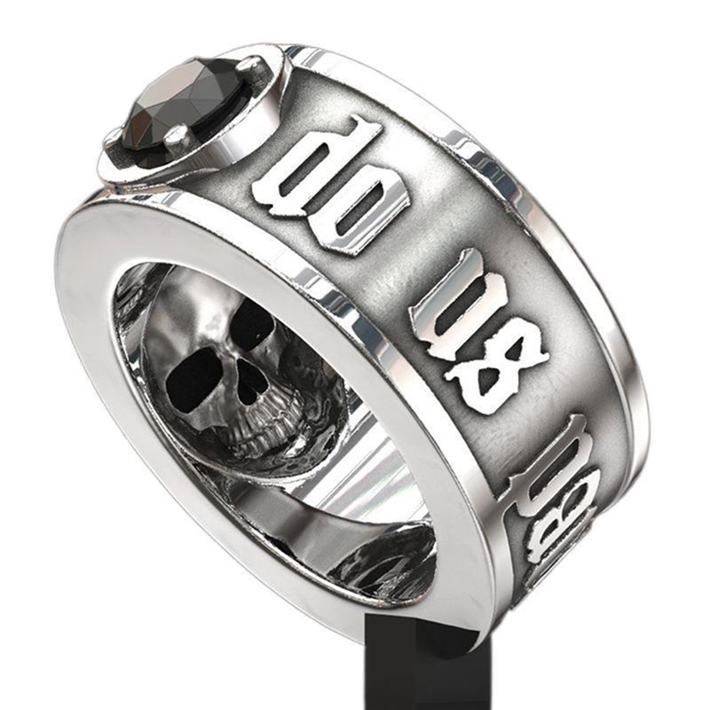 'Till Death Do Us Part' Hip Hop Pria Cincin Tengkorak Punk Gothic Pertunangan Perhiasan Rings