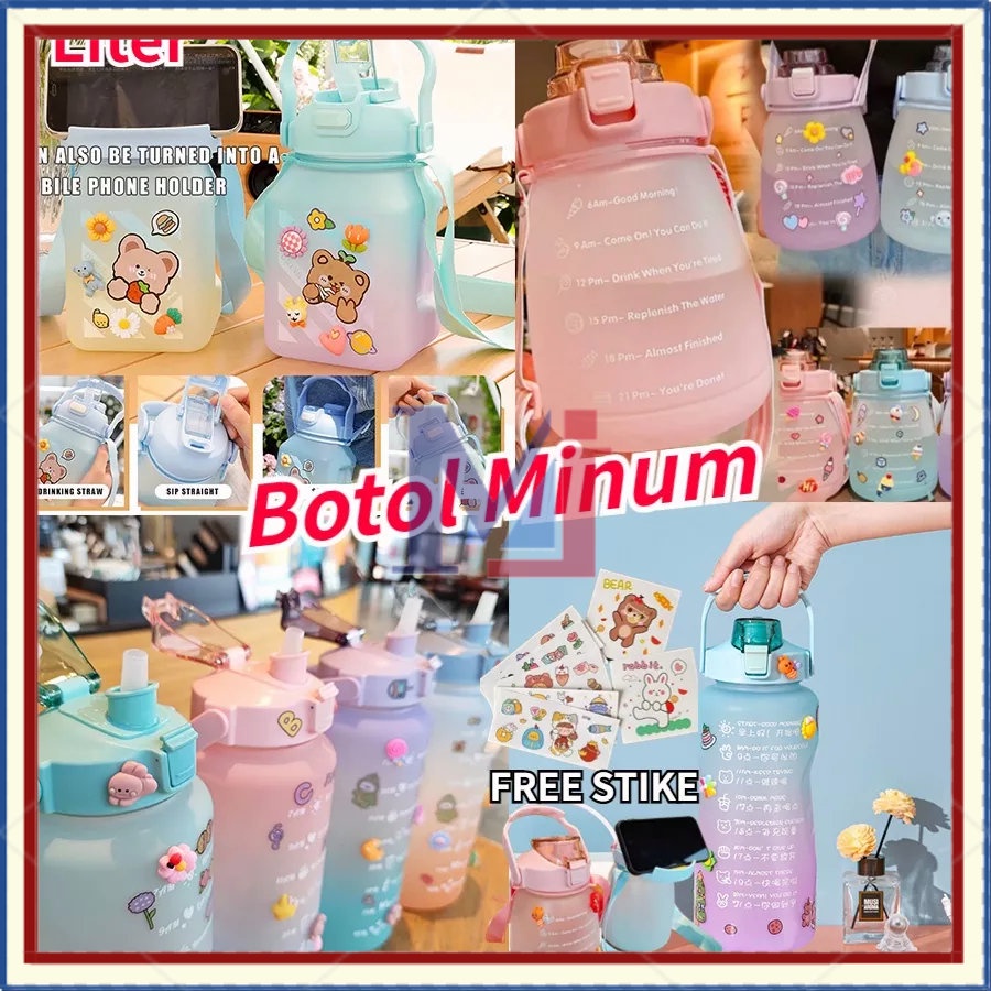 【COD】2 Liter Botol Minum/Botol Motivasi Viral Botol 2000ml/Belly Botol Viral/Botol Gemoy 2 Liter/Free Stiker 2D&amp;3D