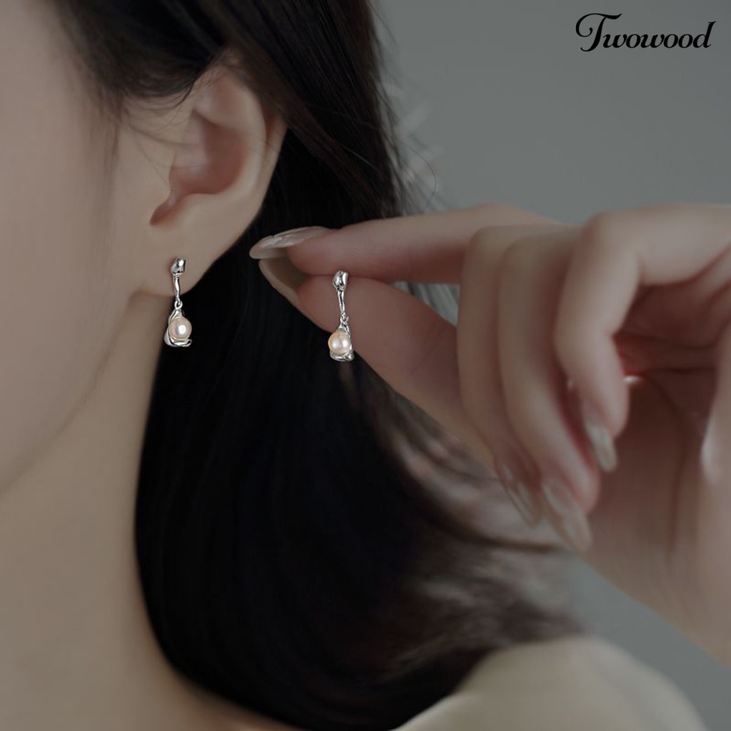 Twowood 1pasang Ear Studs Unfading Temperamen Kepribadian Geometris Gaya Perancis Hiasan Telinga Electroplating Tidak Teratur Mutiara Imitasi Stud Earrings Perhiasan Aksesori