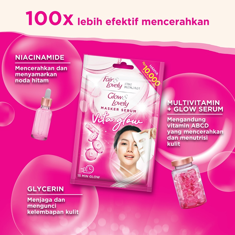 Glow &amp; Lovely Multivitamin Serum Sheet Mask Masker Pencerah Wajah Sheet Mask Glowing 20G