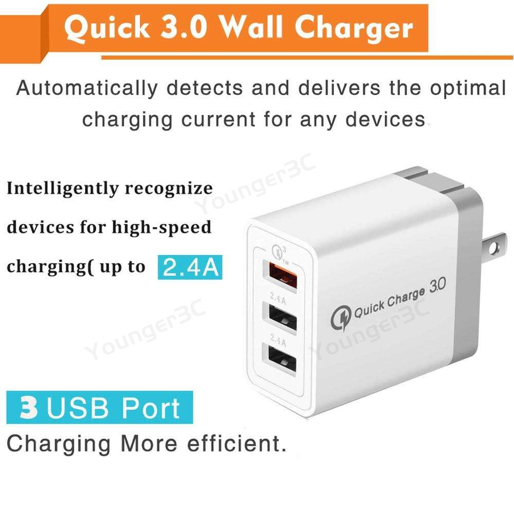 30w Steker Lipat Quick Charger 2.4A Fast Handphone USB Charger QC3.0 3port USB Dinding Charge Adaptor Charger Ponsel