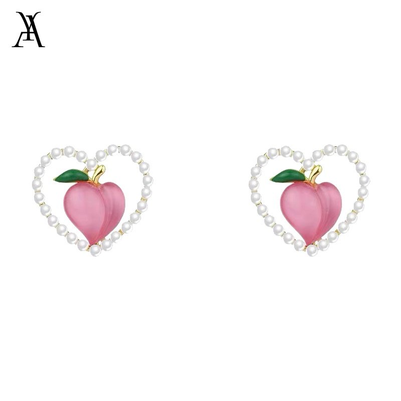 AY(CN) Anting Stud Desain Hati Hollow Aksen Mutiara Warna Pink Untuk Wanita