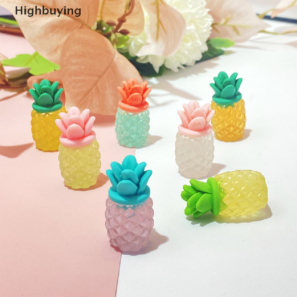 Hbid 10Pcs 3D Buah Nanas Bercahaya DIY Cream Lem Pernak Pernik Aksesoris Resin Ornamen Glory