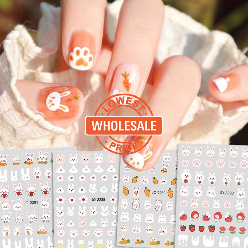 [Harga Grosir] [Unggulan] 1lembar Kartun Hewan Stiker Kuku Kelinci Lucu Beruang Anjing Kuku Decals Gaya Korea Bunga Manicure Dekorasi Perekat Diri DIY Nail Art Sticker