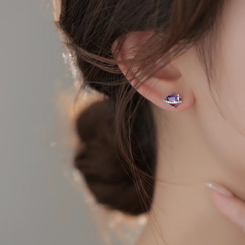 S925 Silver Needle Korea Fashion Warna Berlian Love Berlian Bintang Stud Earrings Untuk Pacar