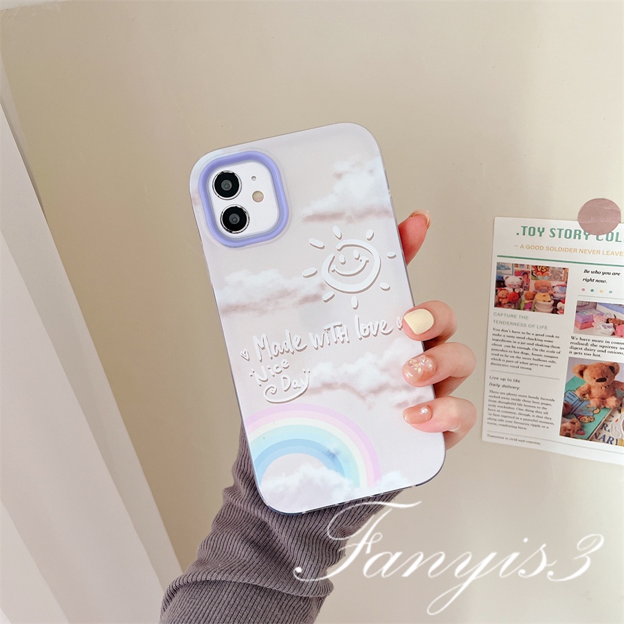 Compatible For iPhone 14 13 12 11 Pro Max XS Max XR X XS 8 7 6 6s Plus SE 2020 Kompatibel Untuk 3 In1 Awan Pelangi Phone Case Soft Cover Pelindung