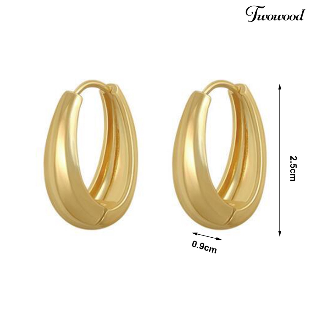 Twowood 1pasang Anting Hoop Temperamen Besar Geometris Hadiah Emas Gaya Retro Wanita Oval Anting Perhiasan Fashion