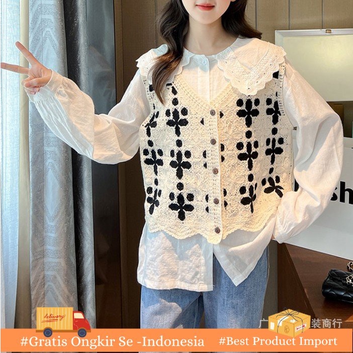 Vest Korea  Luar Kargan Rajutan Rompi   Preppy Retro Berongga Rajutan Top Rompi     Usia Mengurangi 