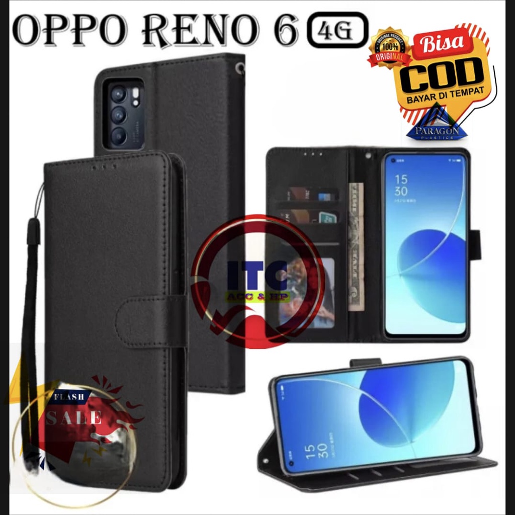 CASE PREMIUM FLIP KULIT DOMPET TYPE HP OPPO RENO 6 4G  LEATHER MAGNETIC FLIPCOVER IMPORT HARDCASE SO