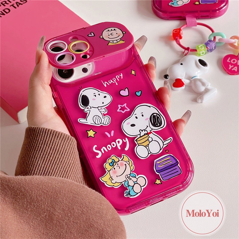 IPHONE Kartun Snoopy Flip Make Up Cermin Casing Kompatibel Untuk Iphone11Xr 8 7 14 Plus 14 13 12 Pro MAX X XS MAX SE 2020 Kreatif Shockproof Soft TPU Phone Back Cover Case