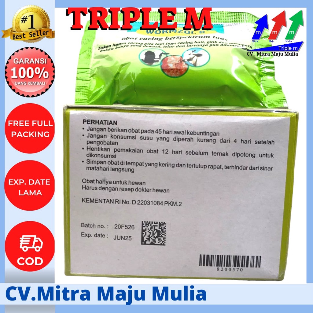 WORMZOL B 24 BOLUS (1box) Obat Cacing Cacingan Sapi Kerbau Kuda Kurus