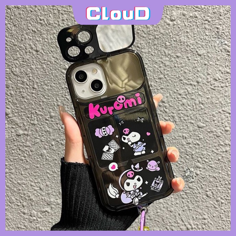 IPHONE Flip Make Up Mirror Phone Case Kompatibel Untuk Iphone11 Pro Max XR 78 Plus X XS Max 13 14 12 Pro Max SE 2020 Kreatif Lucu Kartun Indah Kuromi Lembut TPU Silicon Back Cover