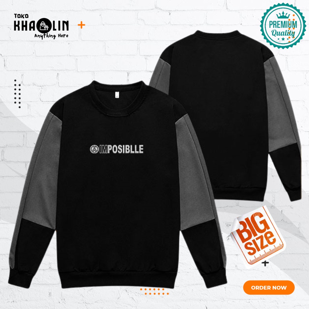 Sweater Crewneck Oversize Pria Sweter Hitam Jaket Switer Pria Big Size IMPOSIBLE