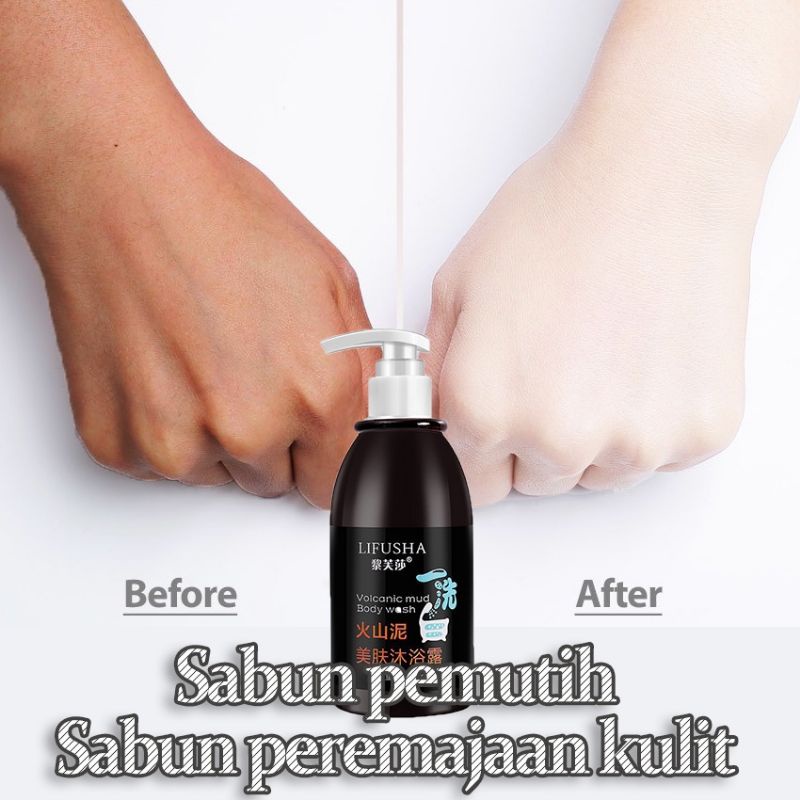 Pemutih badan Sabun badan pemutih Sabun cair 250ml Lumpur Vulkanik Lembut Lifusha Body Wash