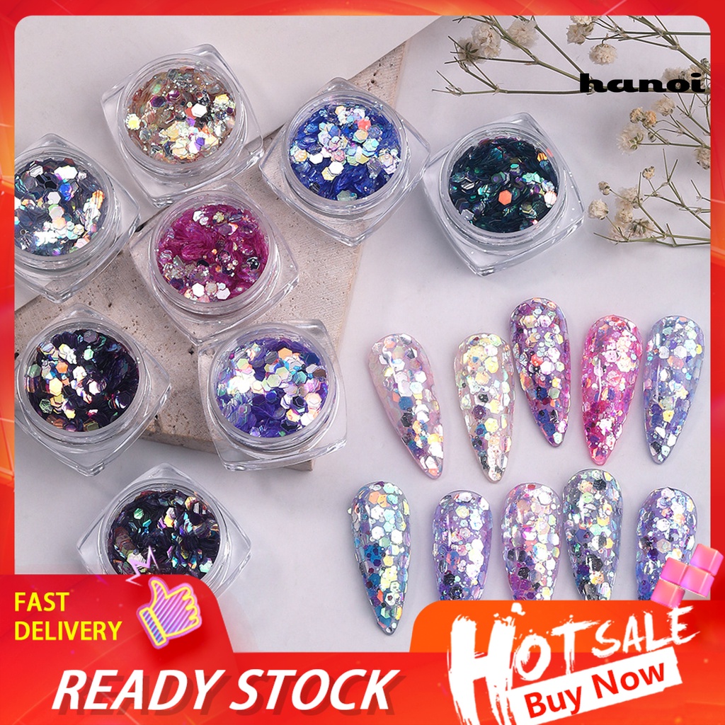 Hi 1kotak Nail Art Payet Sparkly Indah Hexagon Glitter Sekali Pakai Hias Kuku Reflektif Anti-Kerusak Nail Art Ornamen Manicures Stuff