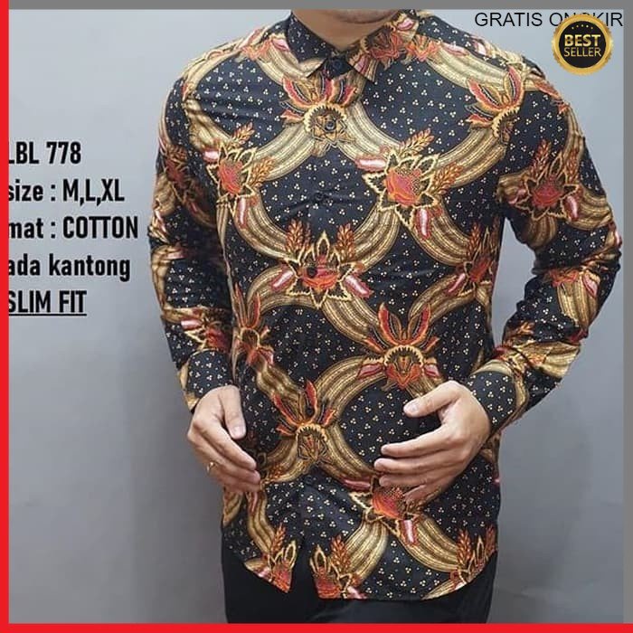 KEMEJA PRIA BATIK LENGAN PANJANG HEM BAHAN KATUN HALUS 40S LBL 778 BAJU MODERN MEWAH SLIMFIT SLIM FIT BY  JAKARTA