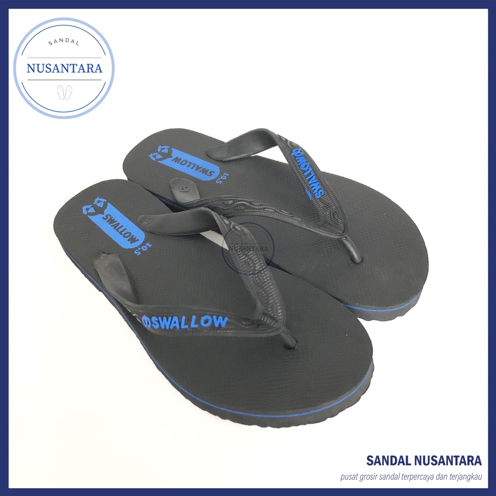 Grosir- Sandal Jepit Swallow Hitam M02 (ISI 6 PASANG SANDAL)