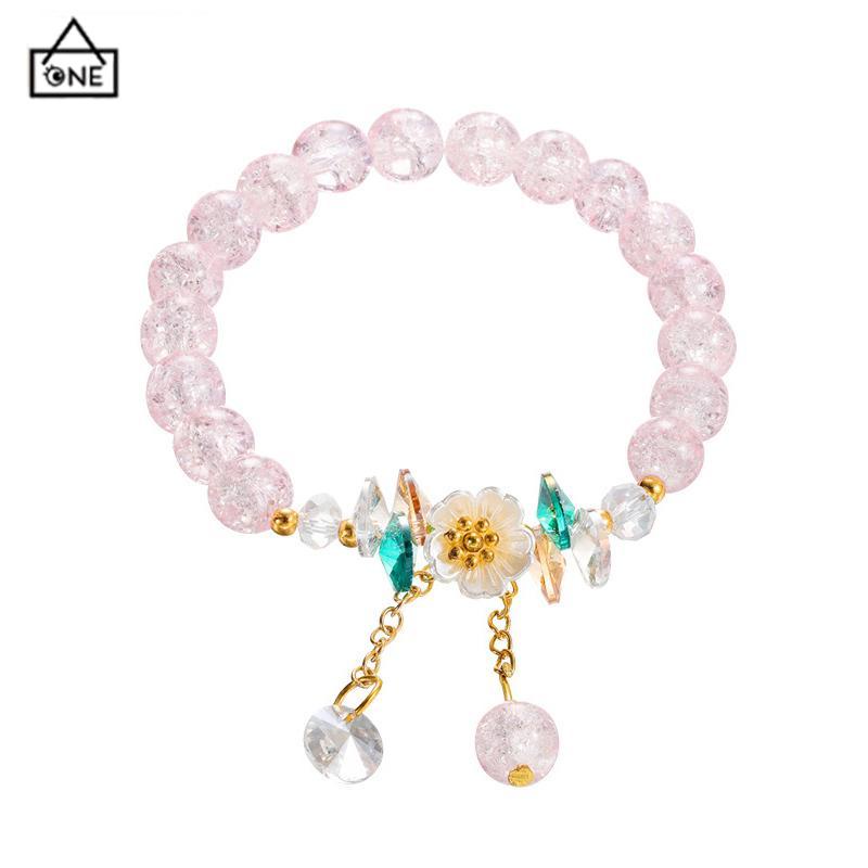 COD❤️Gelang Manik-Manik Kristal Desain Bunga Gaya Korea Untuk Wanita-A.one