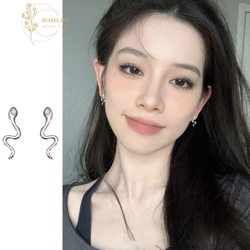 Roselife Streetwear Unisex Perak Kecil Snake Stud Earrings Untuk Wanita Pria Hypoallergenic Anting Kecil Pakaian Sehari-Hari Perhiasan Telinga 1pasang