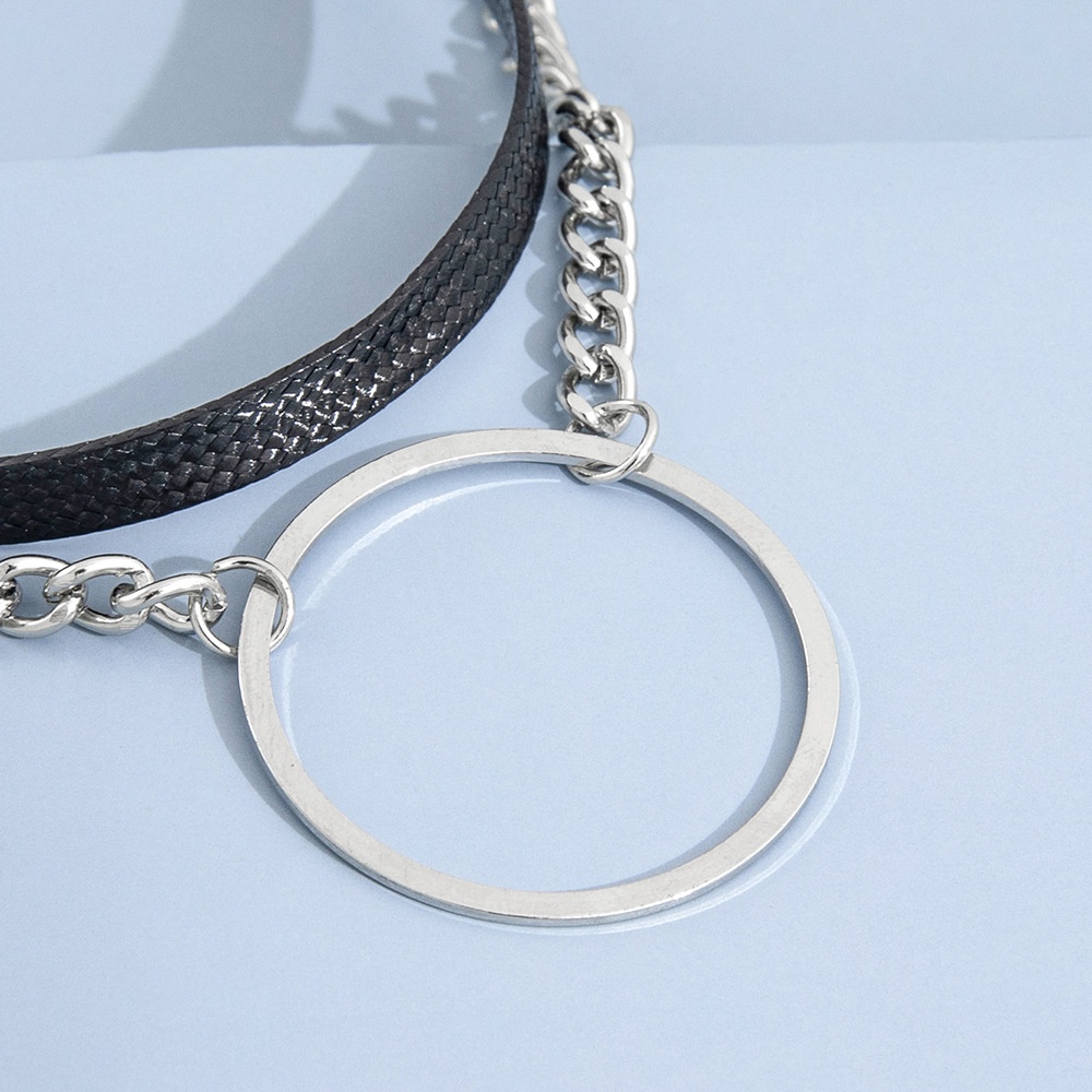 Fashion Kepribadian Fashion Retro Ganda Kalung Kulit Lingkaran Logam Kalung 1 Pcs