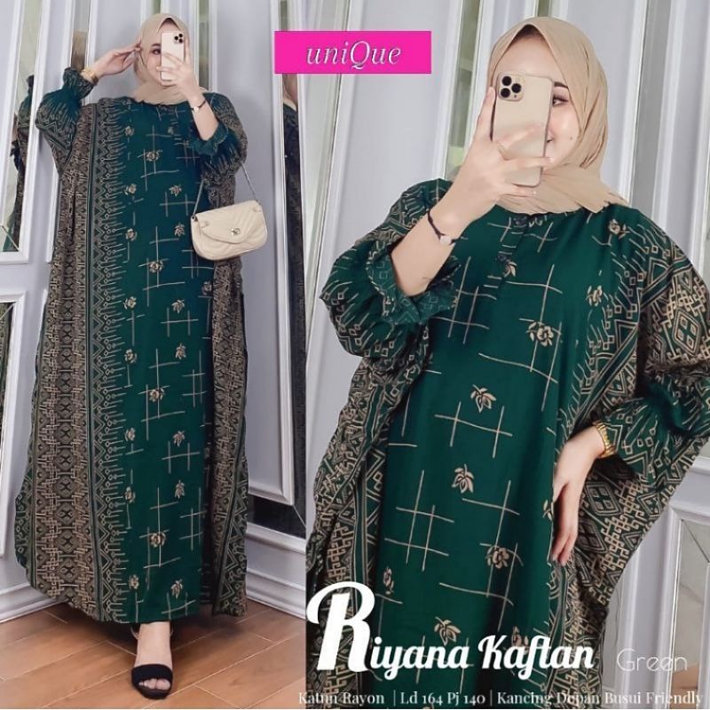 Ready Stock ✅ Dress Muslim Kaftan Riyana Jumbo Resleting Depan Gamis Rayon Premium Longdress Batik D