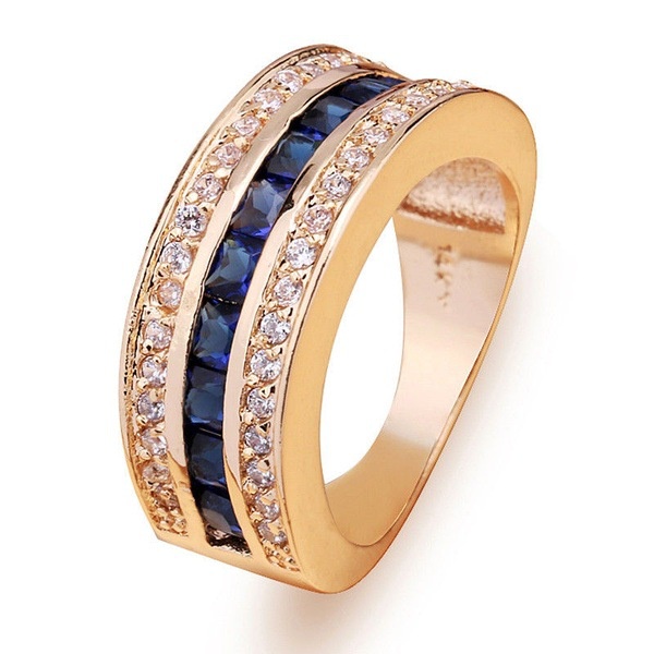 Goldkingdom Aksesoris Perhiasan Fashion Ready Stock Berlian Penuh Safir Cincin Berlian Persegi Eropa Dan Amerika Berlapis Emas Asli Kadar 375 Flash Diamond Ring Untuk Pria Dan Wanita