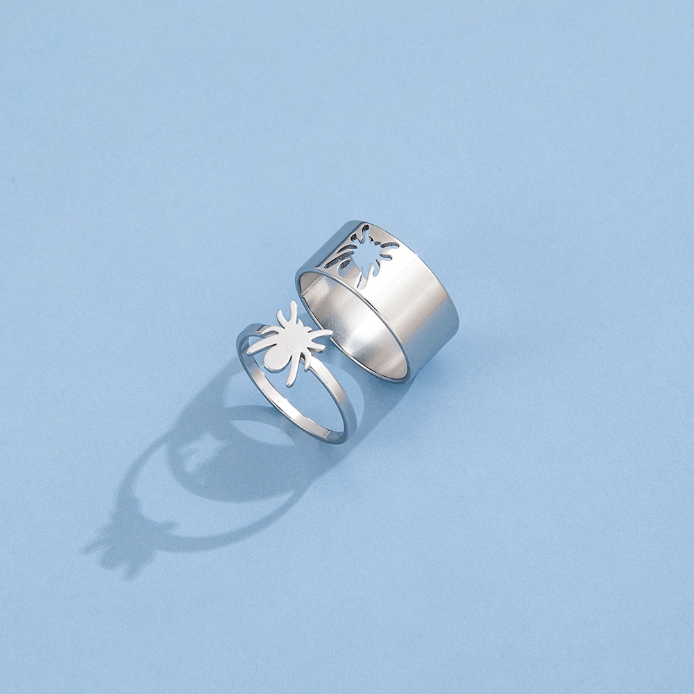 Kreatif Berongga Ins Pribadi Gaya Punk Pasangan Cincin Pasangan Fashion Stainless Steel Spider Ring