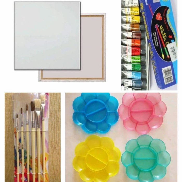 

DISKON WARNA/ paket kanvas lukis 30x30 (canvas+cat air+palet+kuas)