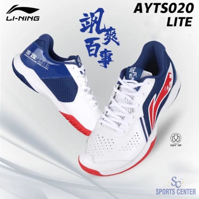 {MentariStore} New Sepatu Badminton Lining Lie Ting Lite AYTS020 White / Blue - 6.5 Murah