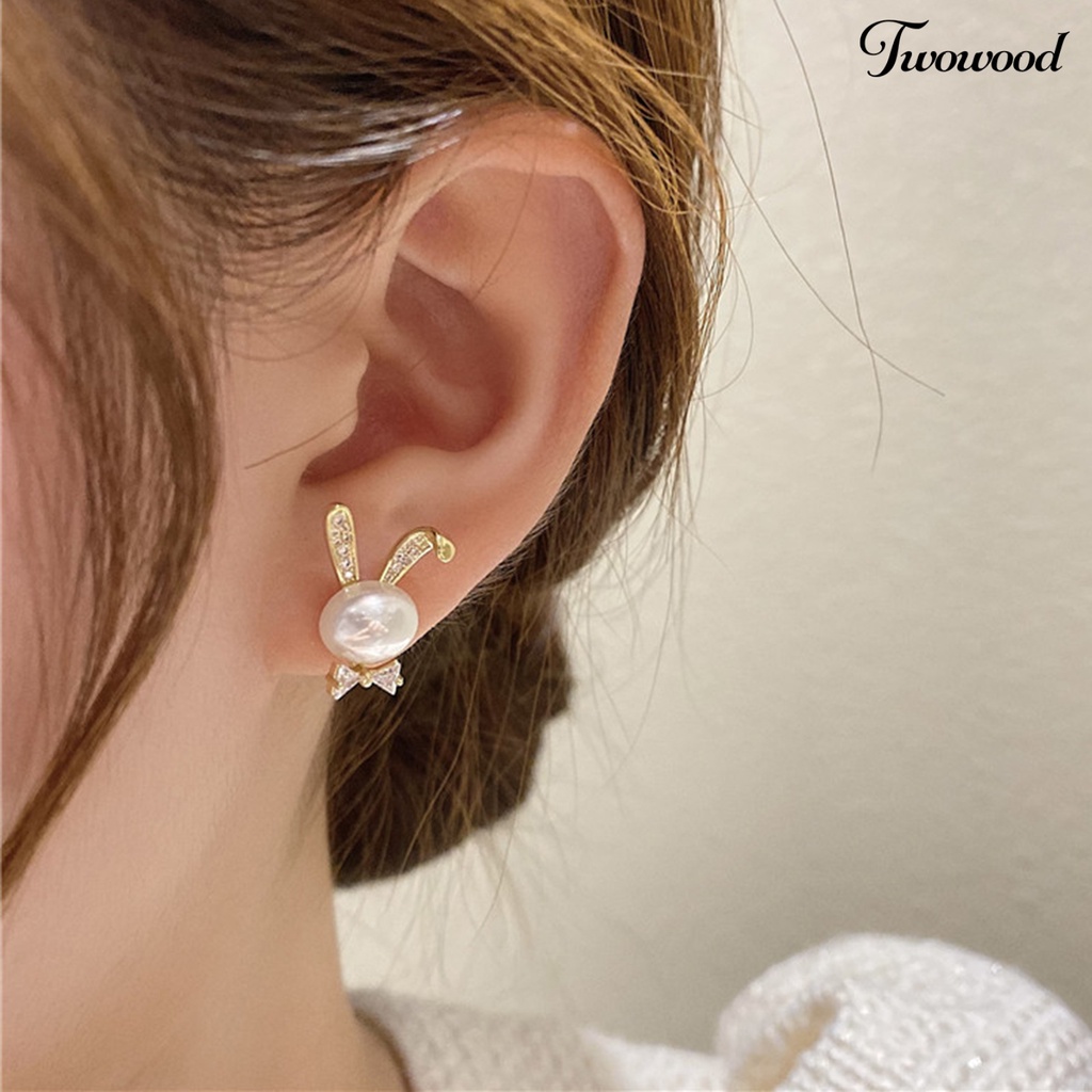 Twowood 1pasang Ear Studs Animal Nikel Gratis Hypoallergenic Pengerjaan Halus Cubic Zirconia Dekorasi Tidak Luntur Mutiara Imitasi Stud Earrings Wanita Perhiasan