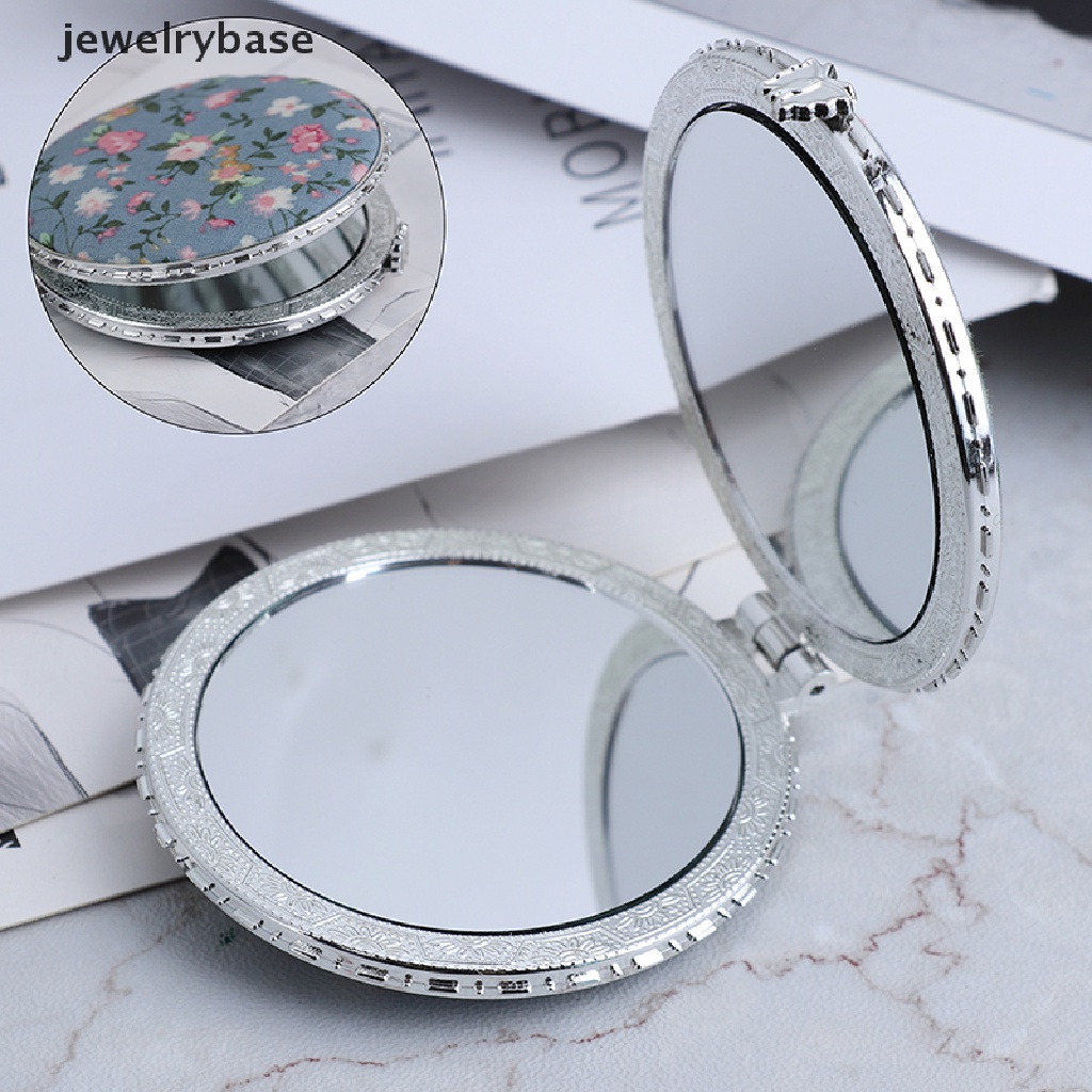 [jewelrybase] 1pc Cermin Bunga Saku Mini Portable Dua Sisi Lipat Make Up Wanita Butik Vintage